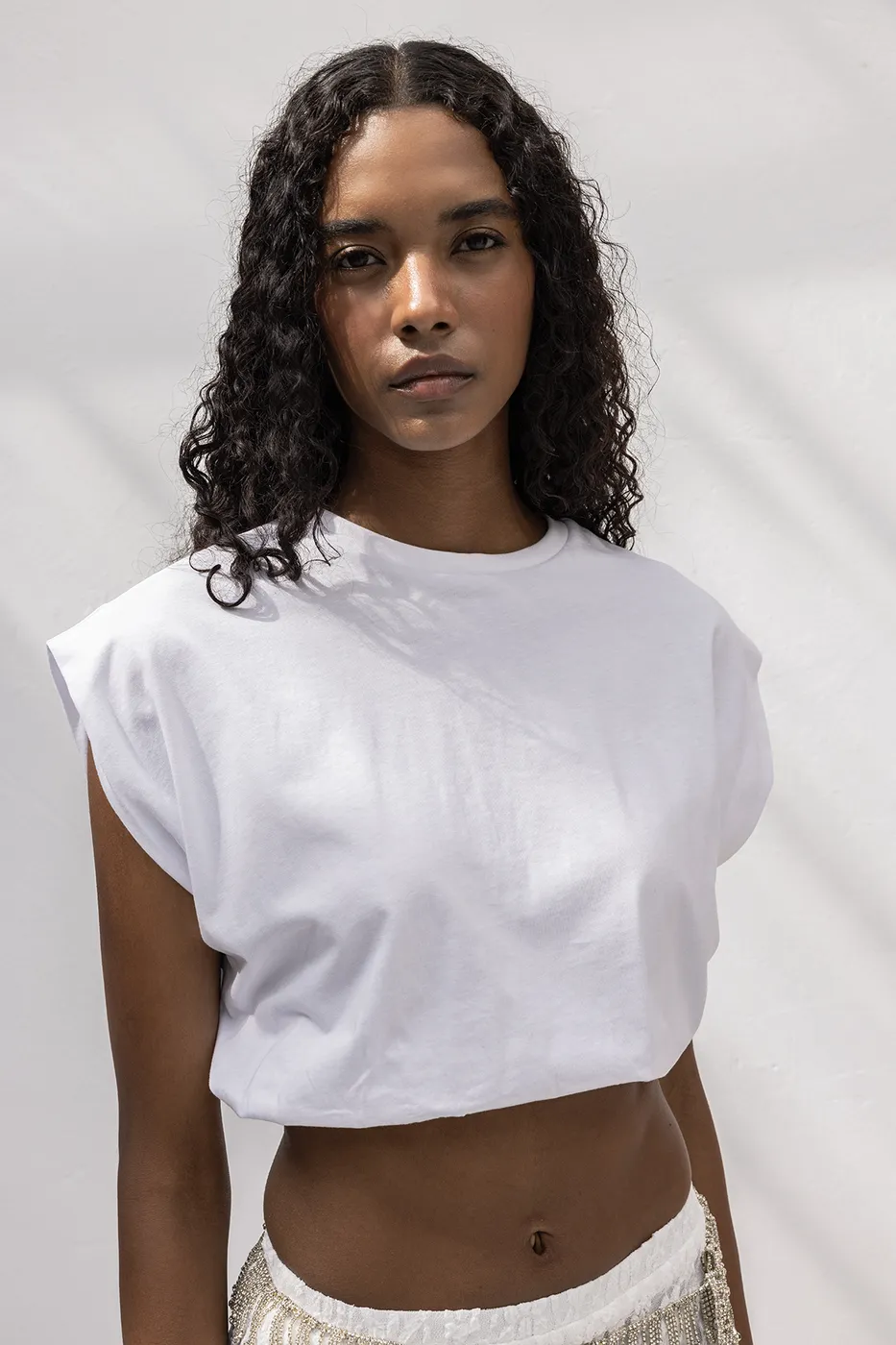Bayan Beyaz Crop Balon Tshirt
