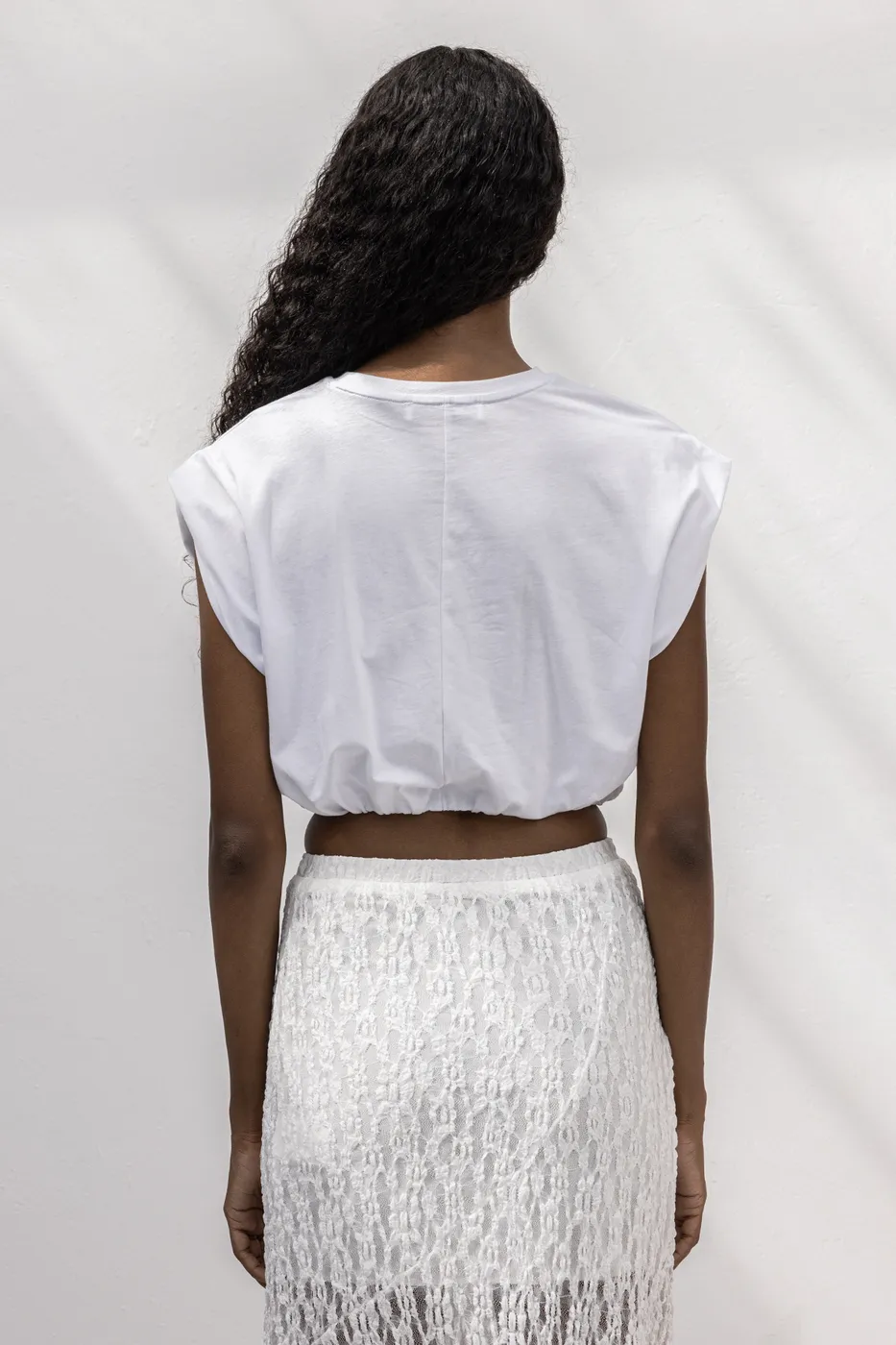 Bayan Beyaz Crop Balon Tshirt
