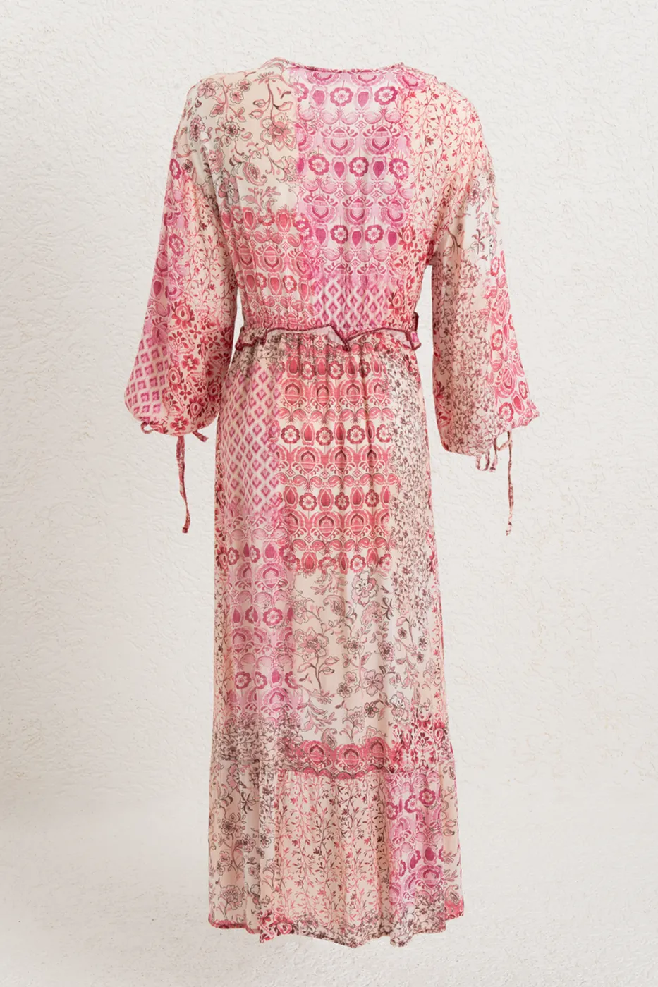 Bayan Pudra Fırfırlı Oversize Midi Elbise
