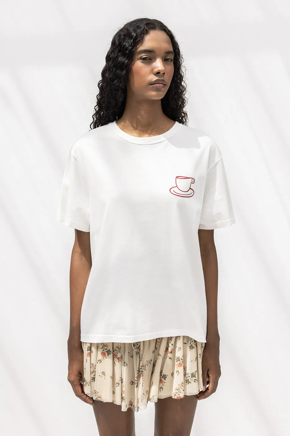 Bayan Ekru Oversize Baskılı Tshirt