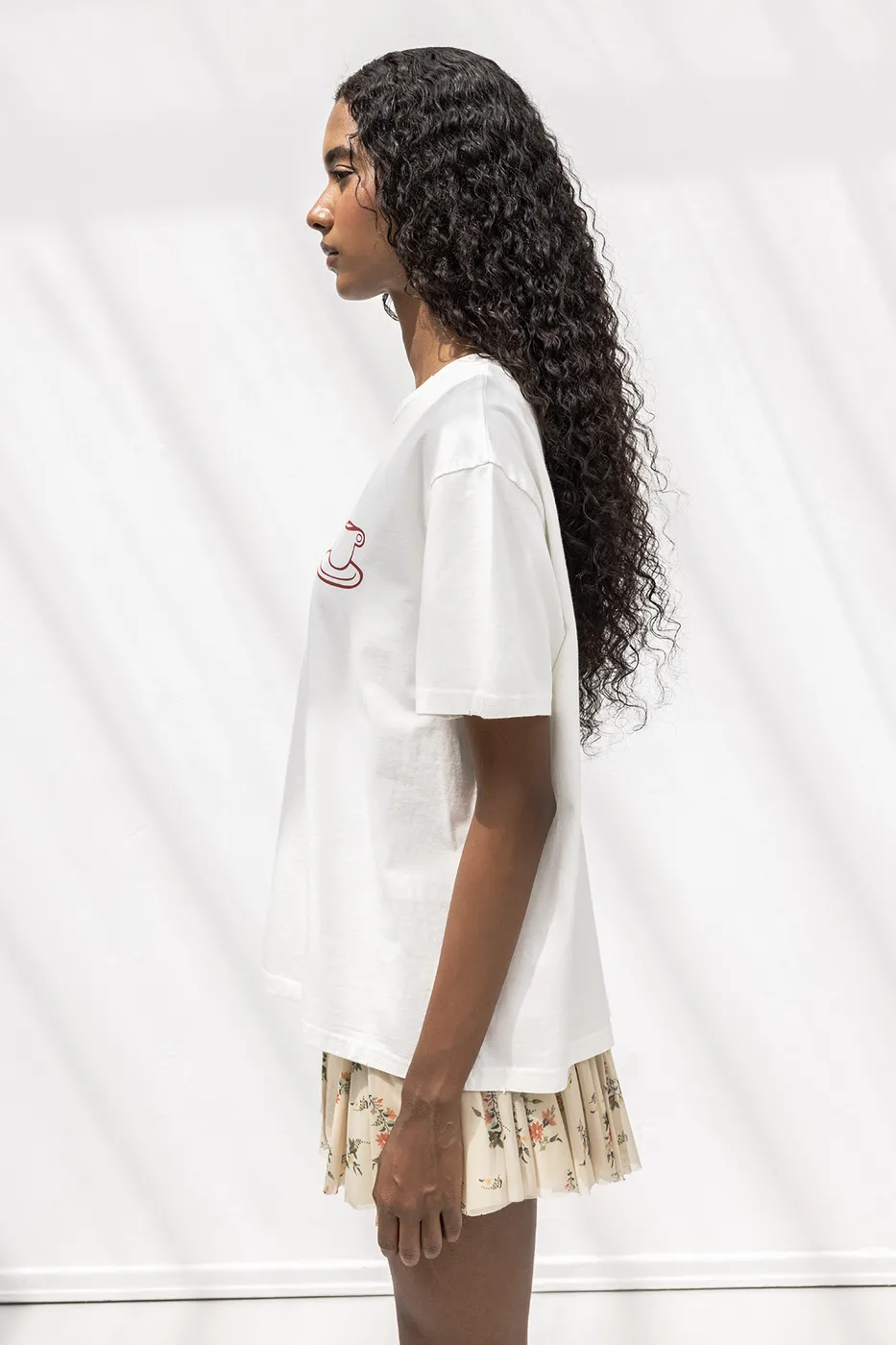 Bayan Ekru Oversize Baskılı Tshirt