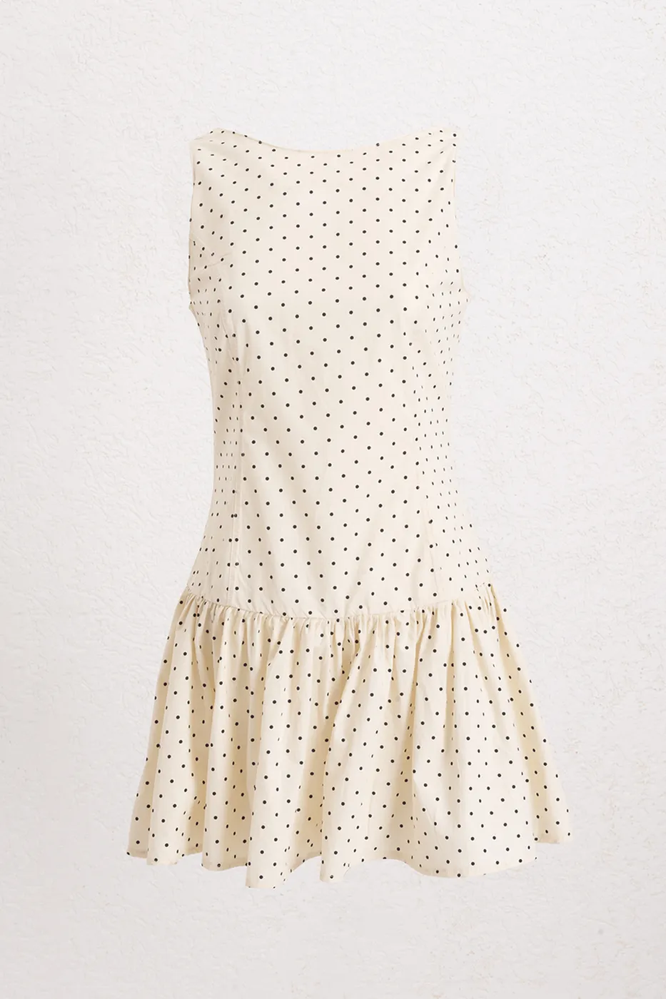 Bayan Ekru %100 Cotton  Büzgülü Mini Elbise