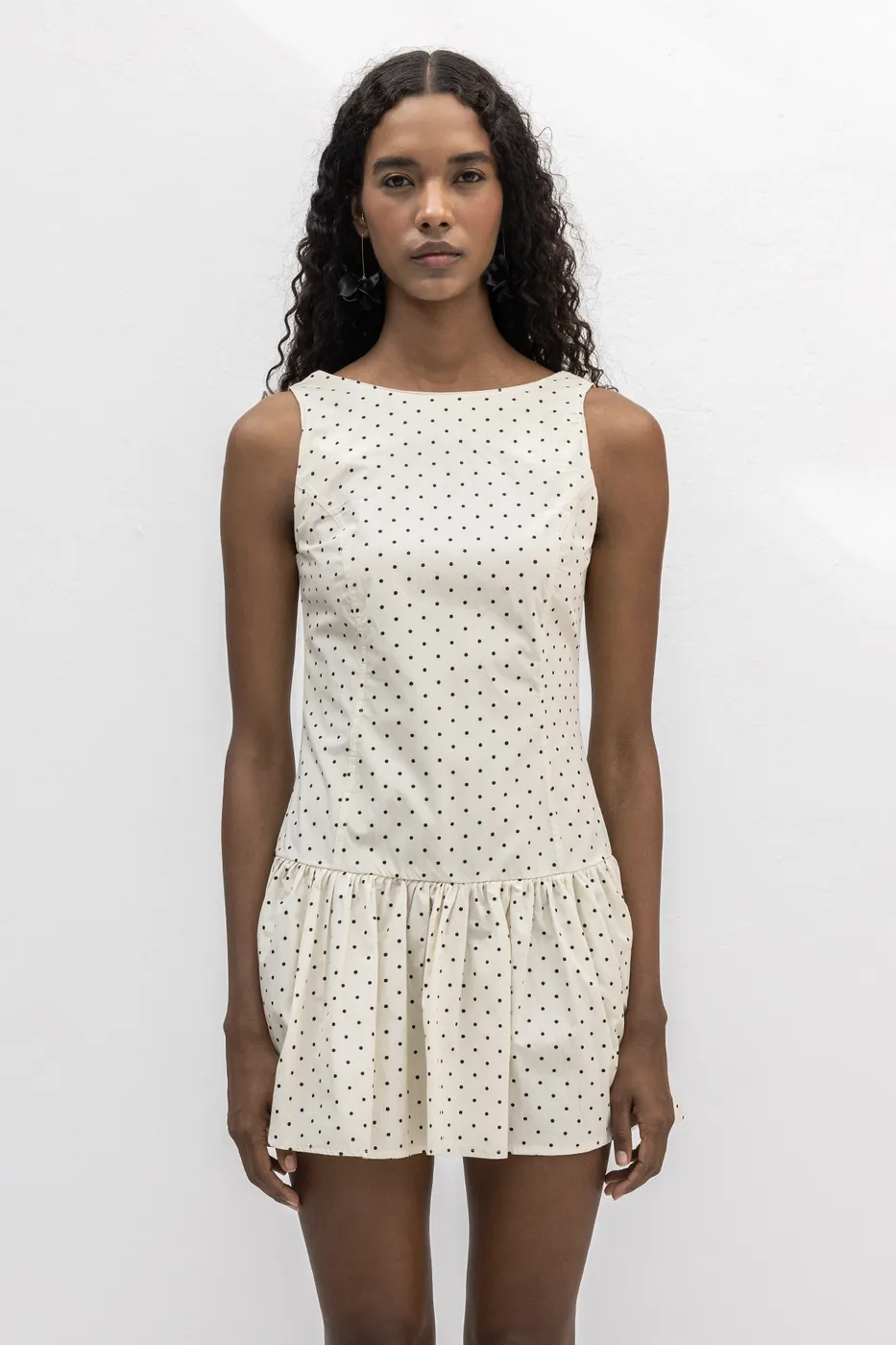 Bayan Ekru %100 Cotton  Büzgülü Mini Elbise