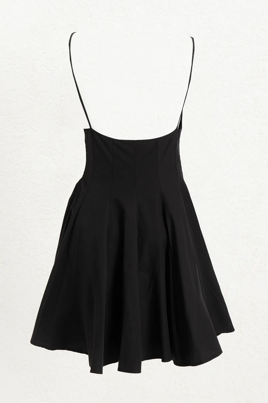 Bayan Siyah Askılı Poplin Mini Elbise