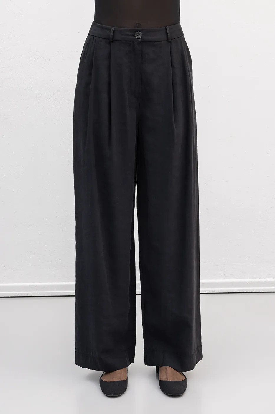Bayan Siyah Tencel  Palazzo Dökümlü Pantolon