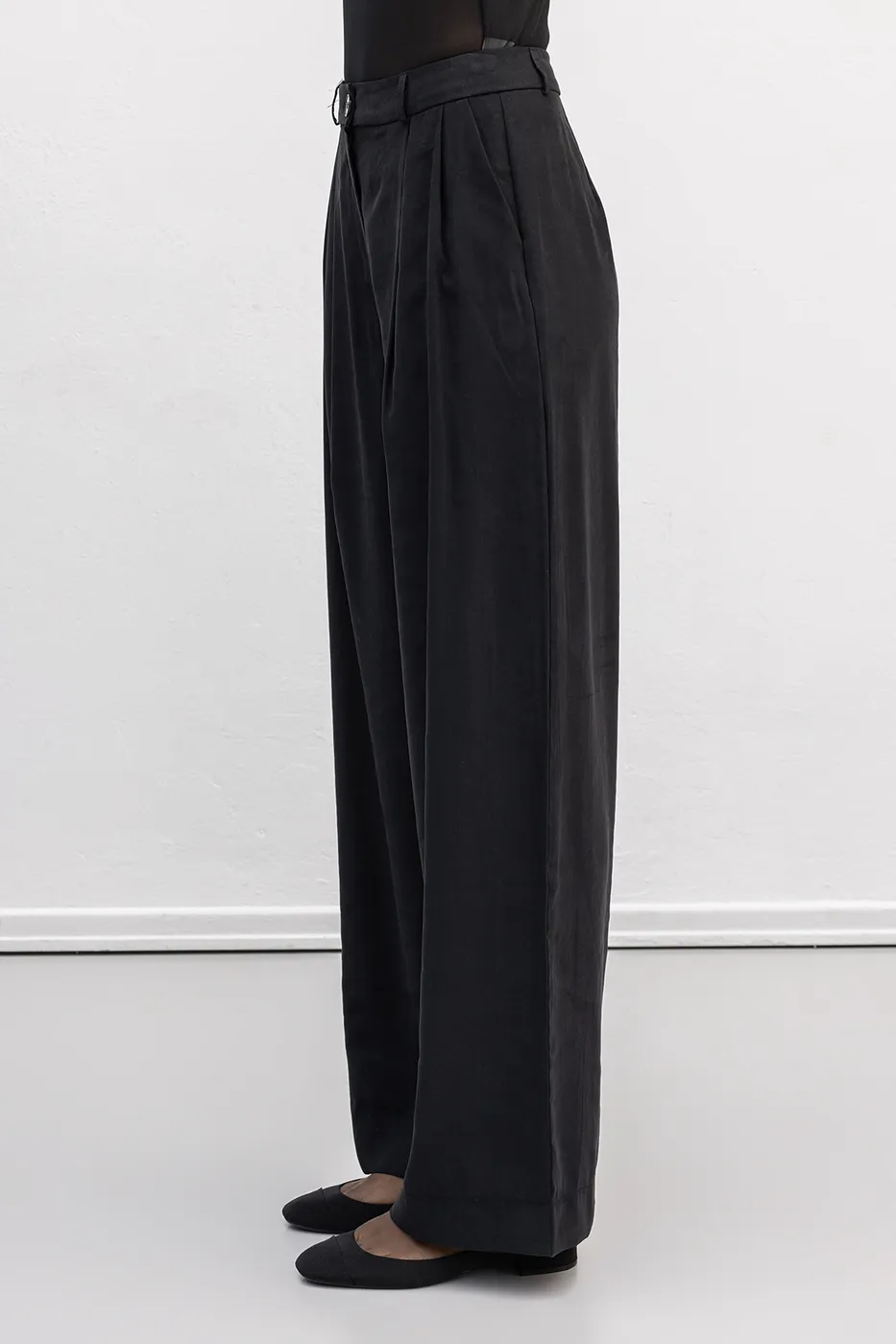 Bayan Siyah Tencel  Palazzo Dökümlü Pantolon