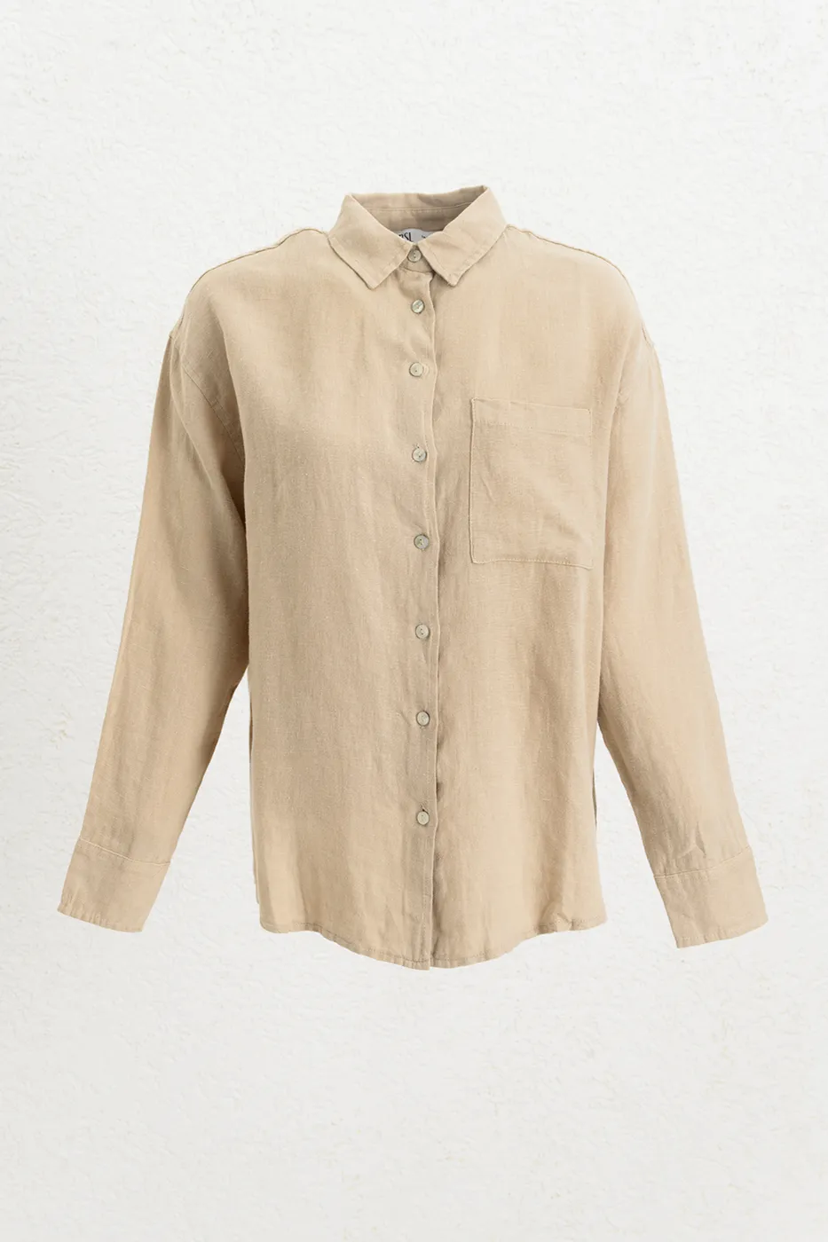 Bayan Bej %100 Keten Oversize Gömlek