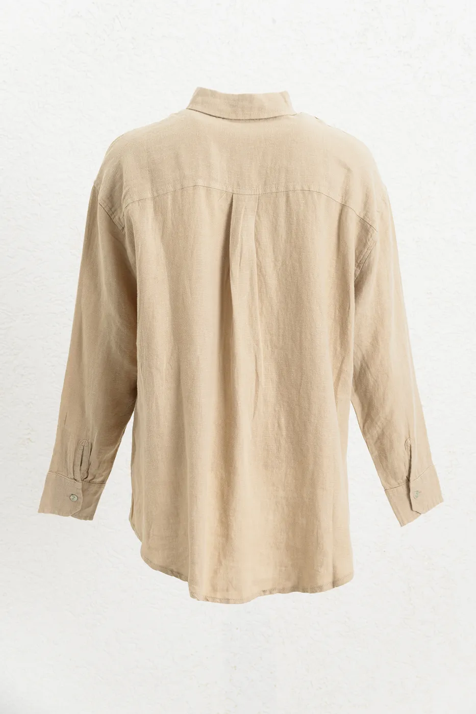 Bayan Bej %100 Keten Oversize Gömlek