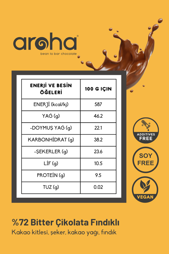 Erkek genel %72 Kakao Fındıklı Bitter Çikolata. 100 Gr.