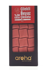 Erkek genel %38 Kakao, Çilekli Beyaz Çikolata. 80 Gr.