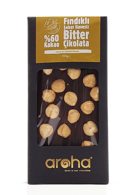 Erkek genel Stevialı %60 Bitter Çikolata Fındıklı 100gr