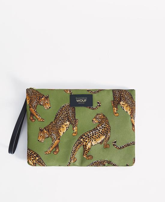 Erkek genel Olive Leopard XL Pouch Bag
