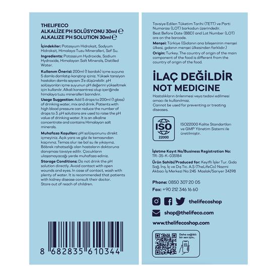 Erkek genel TheLifeCo Alkalize PH Solüsyonu 30ml