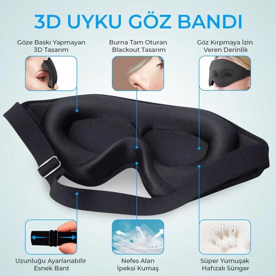Erkek genel 3D Pro Uyku Göz Bandı- Siyah