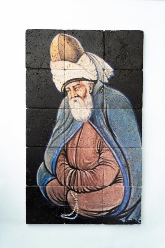 Erkek genel Mevlana Portre Traverten Taş Tablo