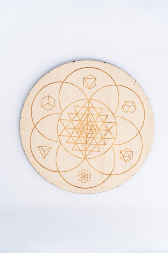 Erkek genel Ahşap Yuvarlak Sri Yantra Desenli