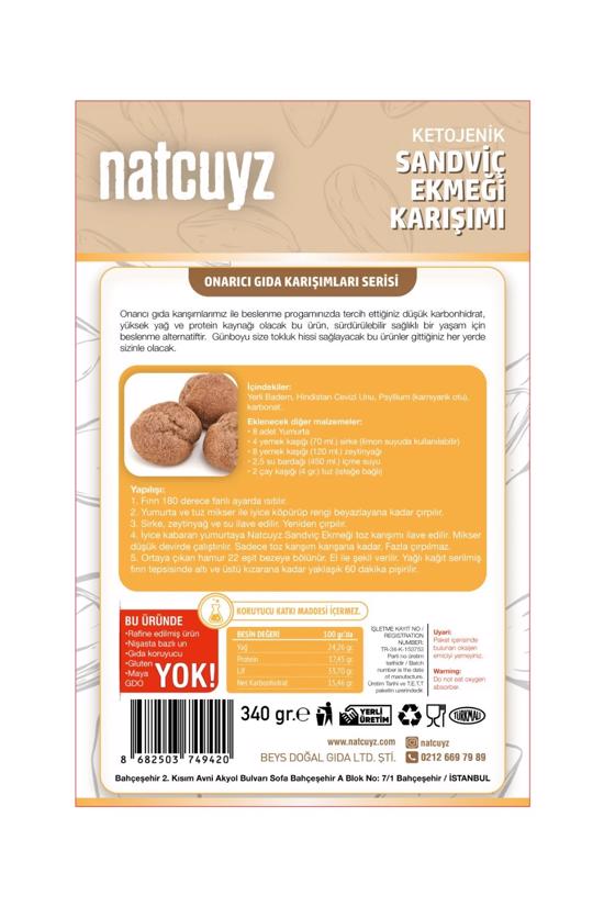 Erkek genel Ketojenik Glutensiz Sandviç Ekmeği Karışımı 330gr