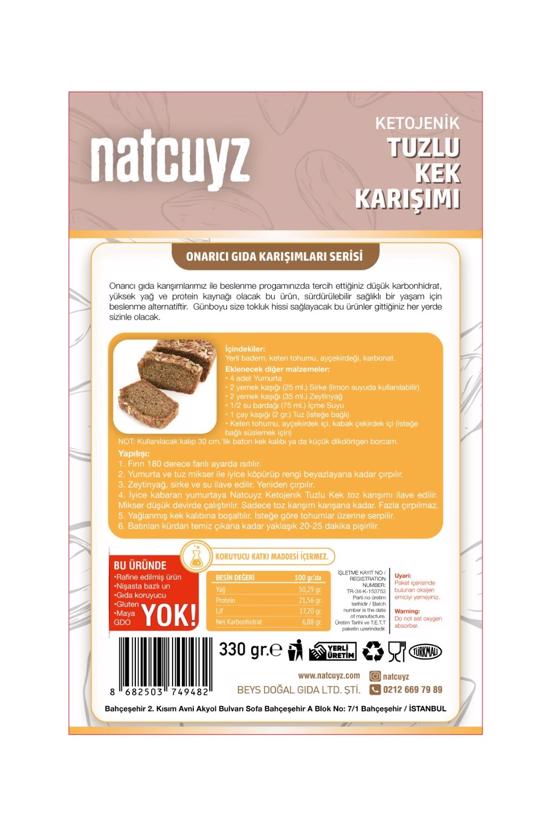 Erkek genel Ketojenik Glutensiz Tuzlu Kek Karışımı 330gr