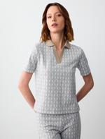 Patterned Polo Collar Short Sleeve Knitted Blouse