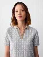 Patterned Polo Collar Short Sleeve Knitted Blouse