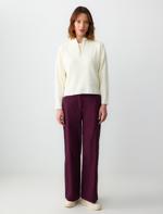 Relaxed Fit High Waist Wide Leg Gabardine Pants