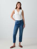 Düz Kesim Yüksek Bel Normal Paça Denim Pantolon