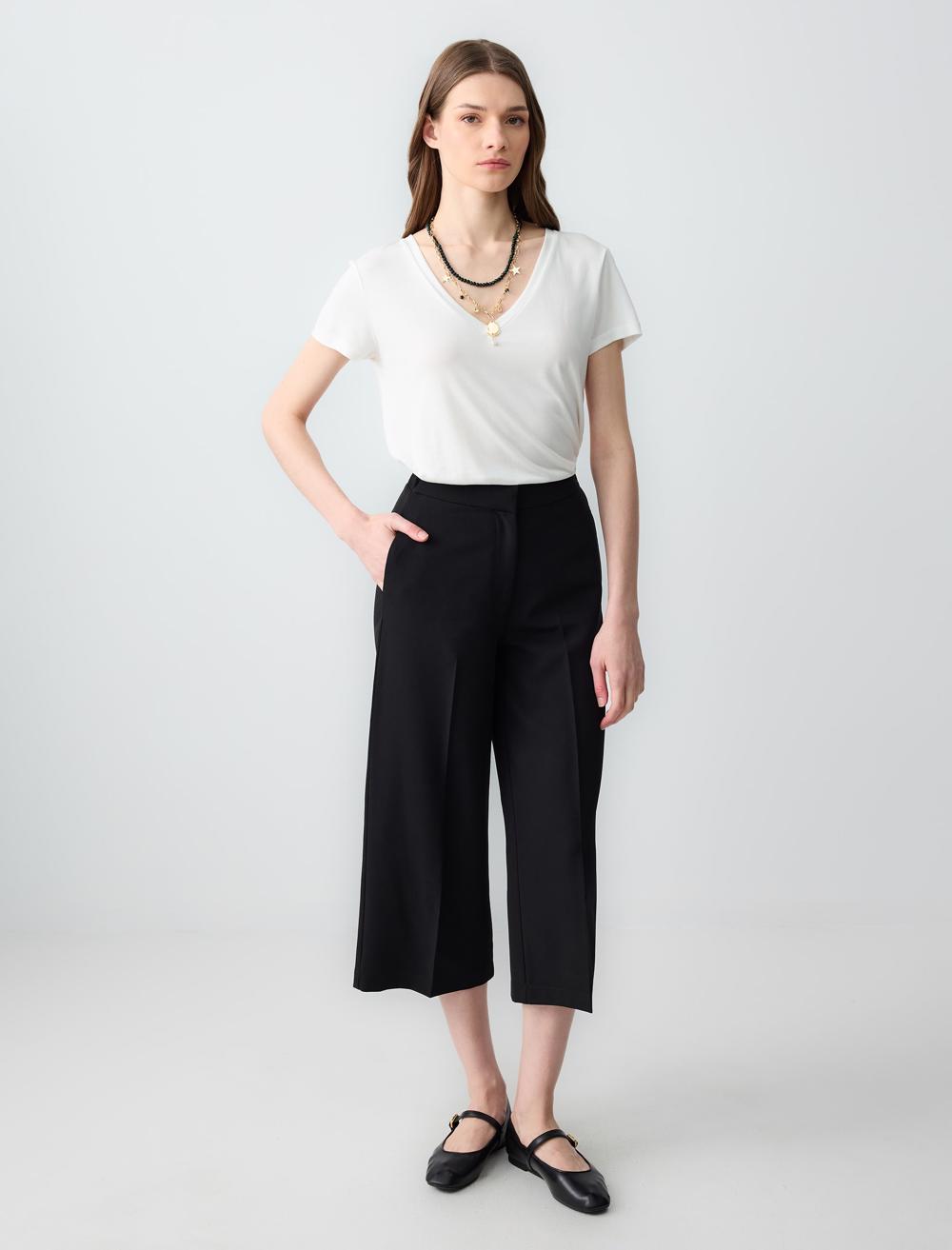 【INCHANT ME】Basic short wide pants High Waist Wide Leg Relaxed Fit Short Woven Pants