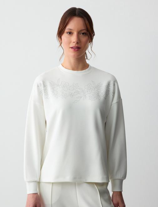 Flower Patterned Knitted Sweatshirt