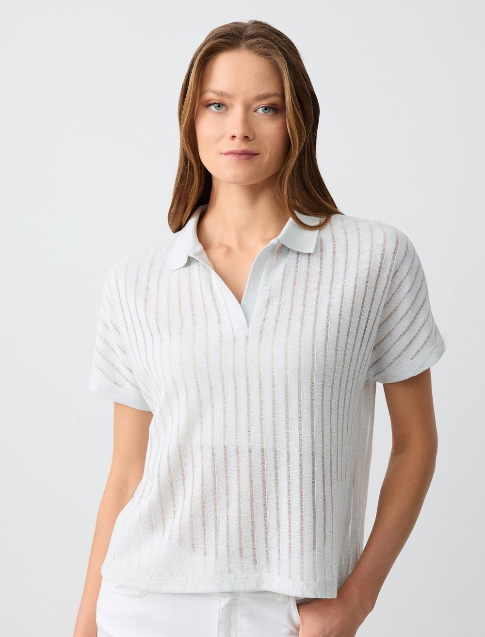 【2plan】Roy openwork short sleeve collar knit Short-Sleeve Johnny-Collar Polo with Open Stitches | RW&CO.