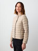 beige inflatable coat combo