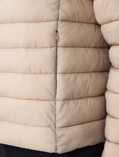 beige inflatable coat combo