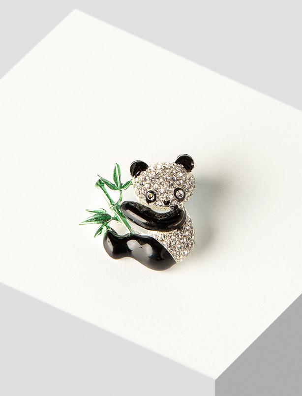 Bayan Yeşil Bitki ve Panda Figürlü Broş