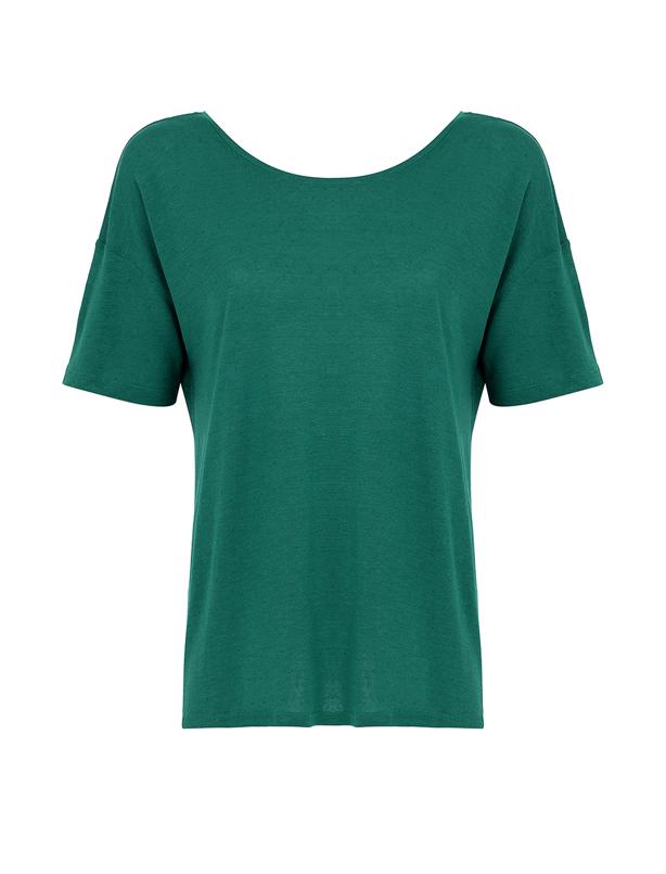 Bayan Yeşil Kayık Yaka T-shirt