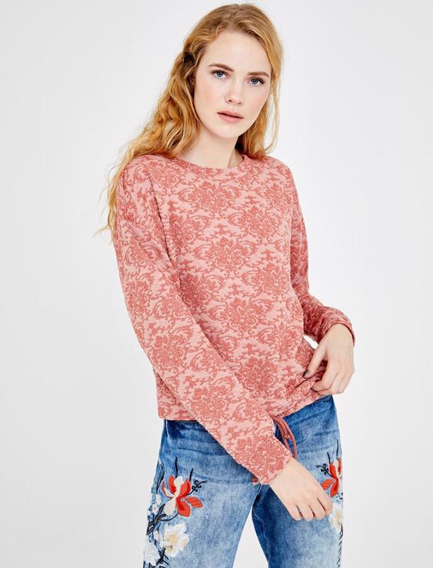 Bayan Açık Pembe Etek Ucu Bağcık Detaylı Sweatshirt