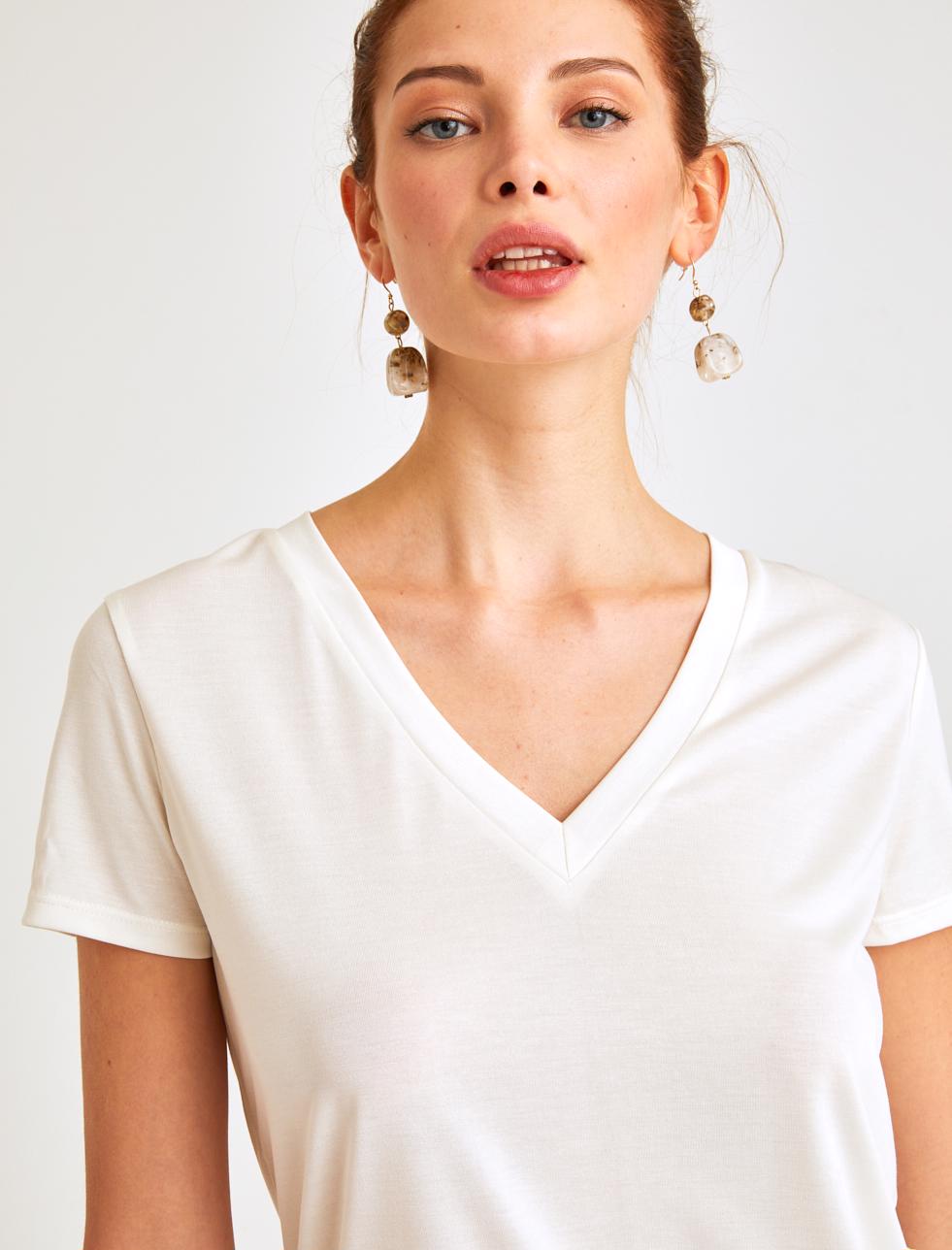 Bayan Ekru V Yaka Soft Tocuh Basic T-shirt