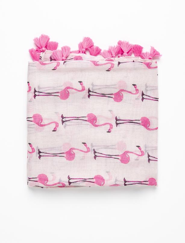 Bayan Pembe Flamingo Desenli Fular