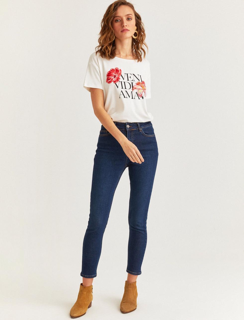 Bayan Denizci Mavisi Skinny Normal Bel Denim Pantolon