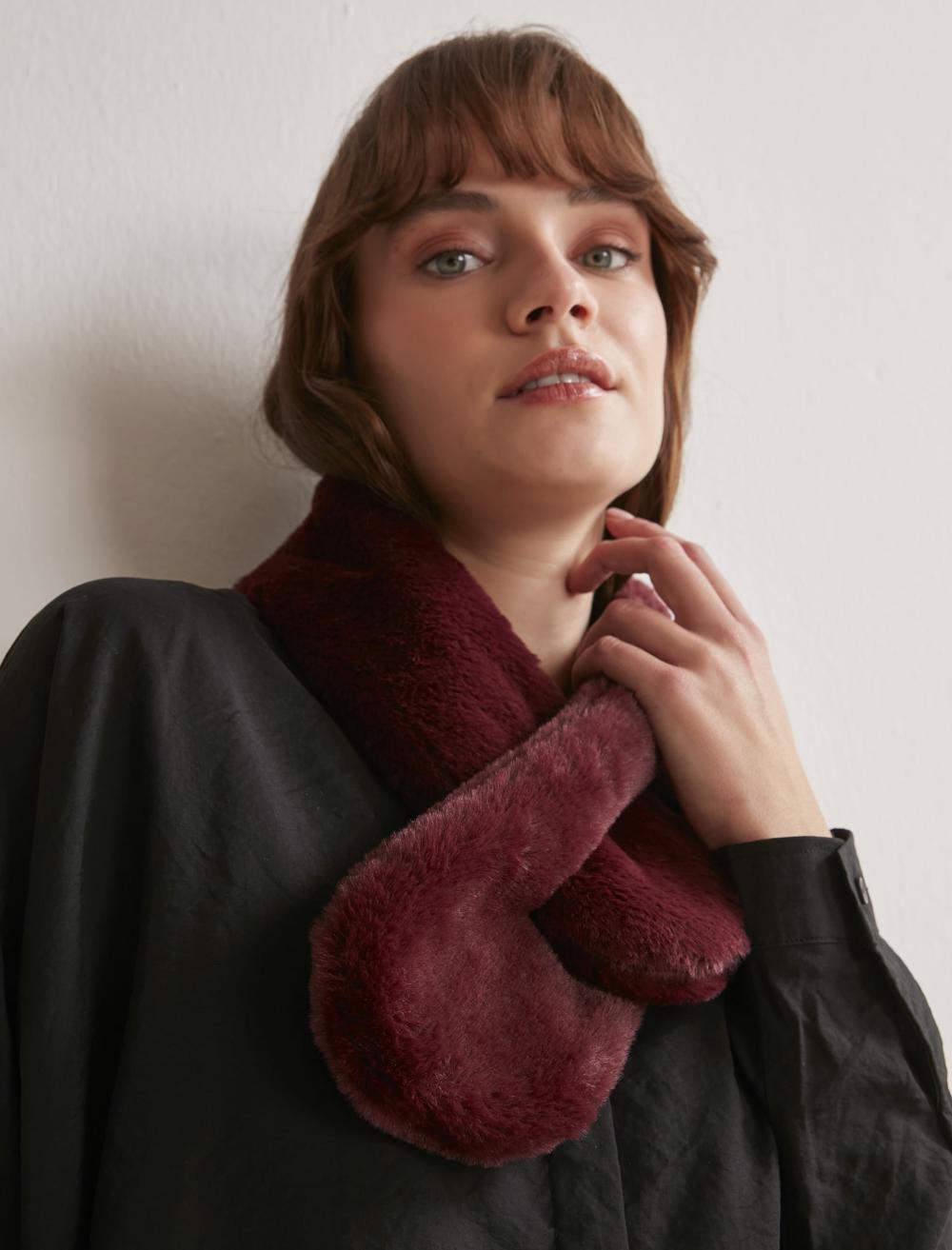 Bayan Bordo Peluş Atkı