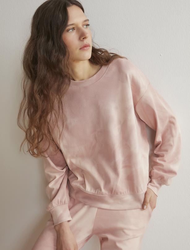 Bayan Açık Pembe Batik Yıkamalı Modal Sweatshirt