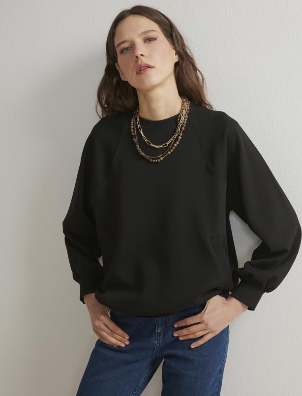 Bayan Siyah Cep Detaylı Oversize Basic Sweatshirt
