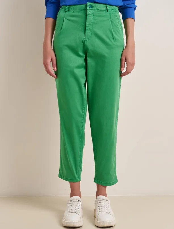 Bayan Koyu Yeşil Normal Bel 4 Cep Pileli Gabardin Pantolon