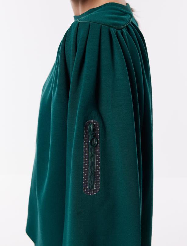 Bayan Koyu Yeşil Bol Kesim Bisiklet Yaka Örme Sweatshirt