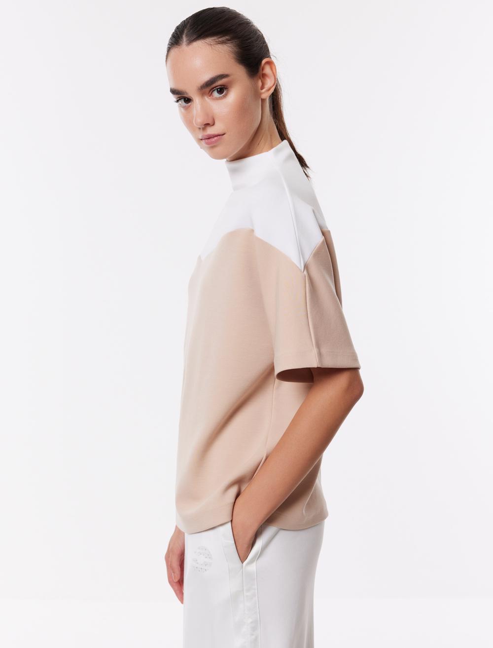 Bayan Ekru Bol Kesim Bisiklet Yaka Oversize Sweatshirt 