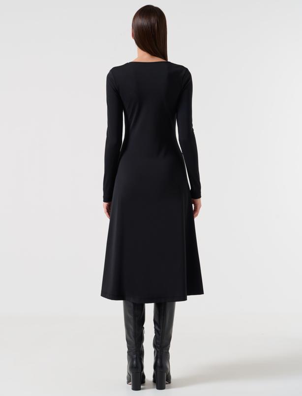 Bayan Siyah Dar Kesim U Yaka Uzun Kollu Örme Elbise