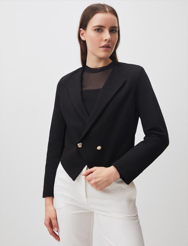 Bayan  Açık Yaka Uzun Kollu Crop Blazer Ceket