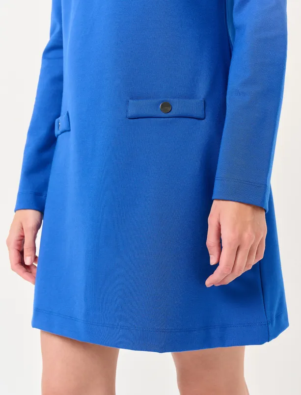 Bayan Mavi Bisiklet Yaka Uzun Kollu Mini Elbise