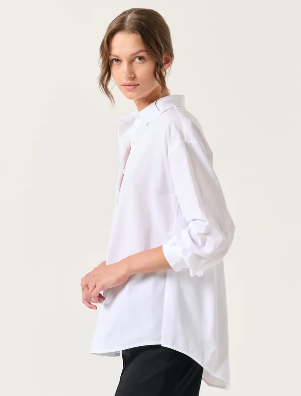 Bayan Beyaz Uzun Kollu Basic Poplin Gömlek