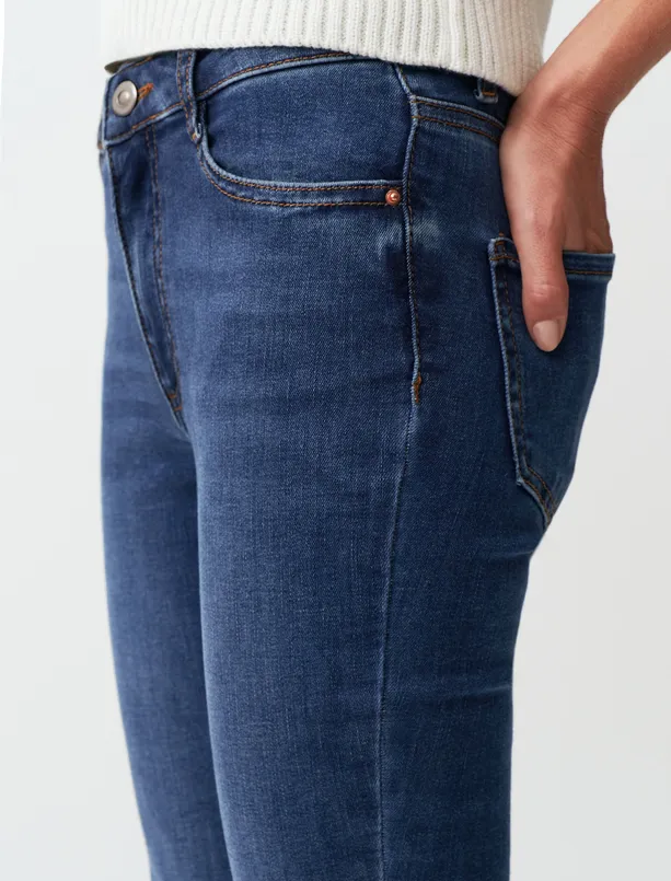 Bayan Mavi Dar Paça Yüksek Bel Jean Kot Pantolon