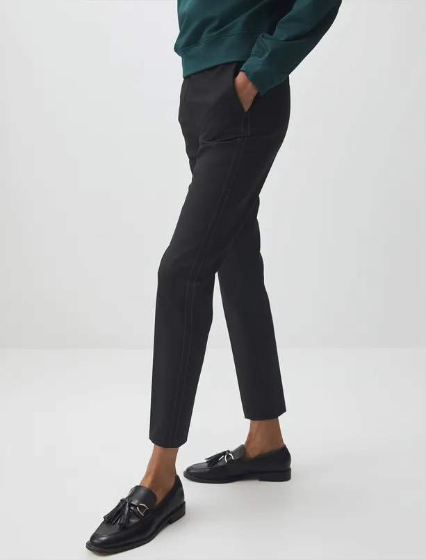 Bayan Siyah Normal Bel Beli Lastikli Cepli Pantolon