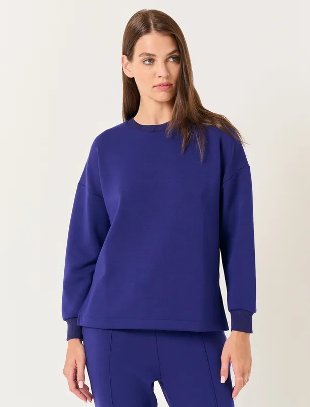 Bayan Mor Bisiklet Yaka Uzun Kollu Oversize Sweatshirt